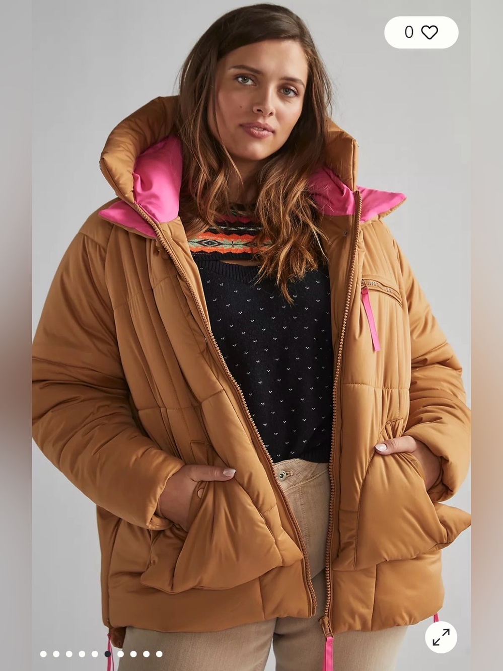 Anthropologie Avec Les Filles Colorblock Hooded Puffer Jacket Tan Pink 1X